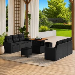 Outdoor Garden Sofa Set 9 Pieces Modular Black Poly Rattan Steel Frame Furniture