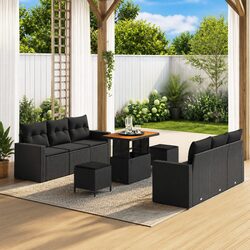 Outdoor Garden Sofa Set 9 Piece Modular Black Rattan Steel Frame Furniture