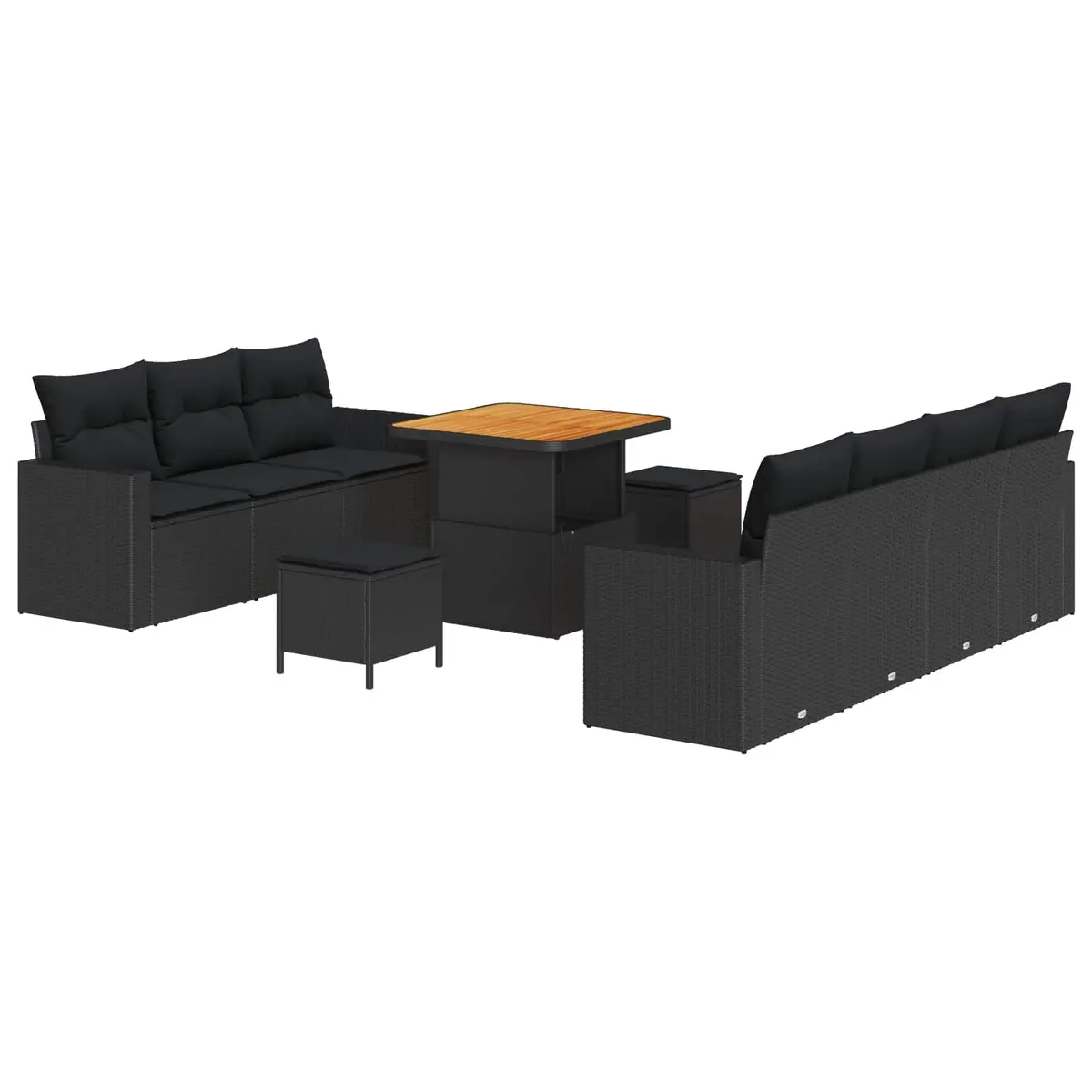 Modular Outdoor Garden Sofa Set Black Poly Rattan 10 Piece Weather Resistant with Storage