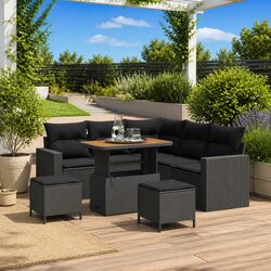 Garden Sofa Set Modular Outdoor Seating 9 Piece Black Poly Rattan Patio
