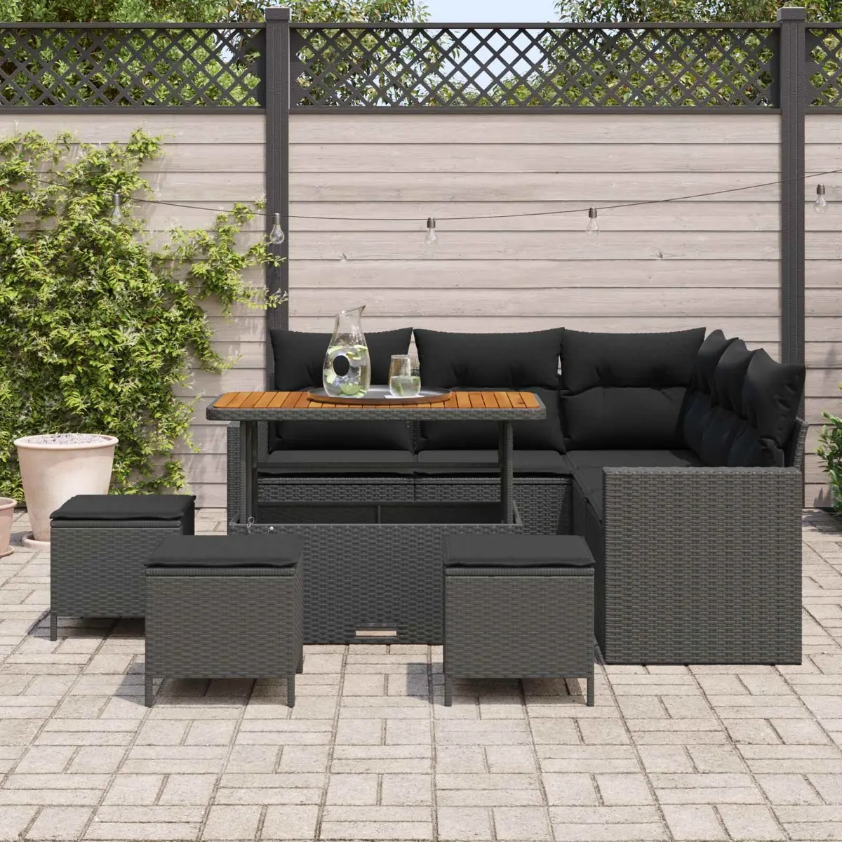 Outdoor Garden Sofa Set Black 10 Piece Modular Poly Rattan Patio Seating