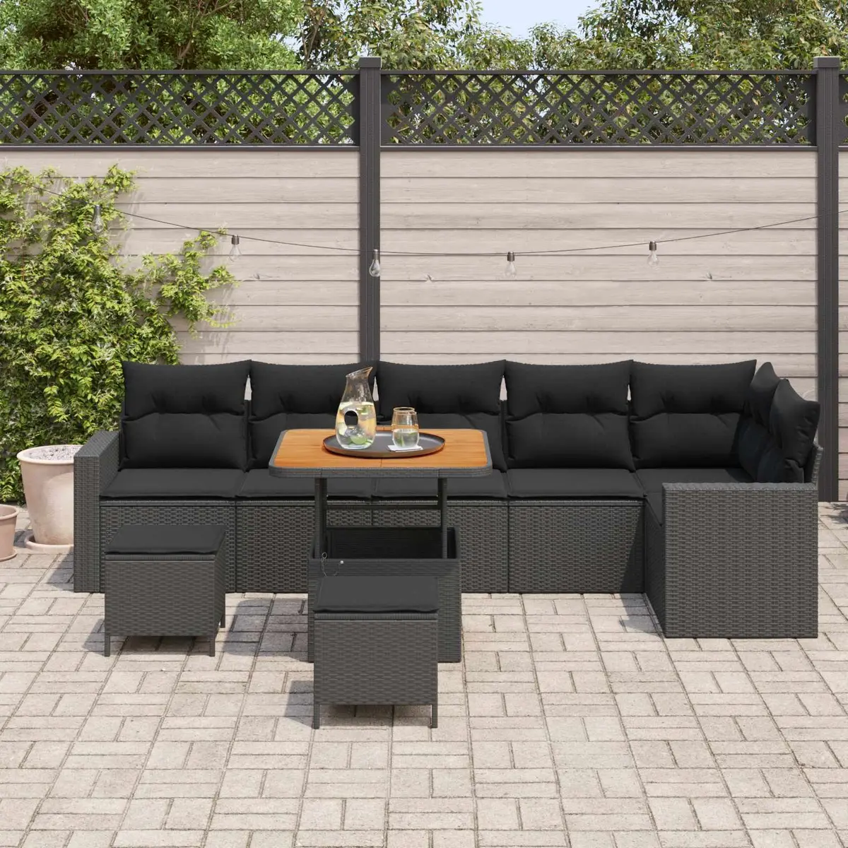 Modular Garden Sofa Set Black 11 Piece Weather-Resistant Cushions Poly Rattan