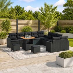 Modular Garden Sofa Set 17 Pieces Black Poly Rattan Outdoor Patio Seating
