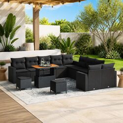Modular Garden Sofa Set Outdoor Seating Poly Rattan Black with Cushions 17pc