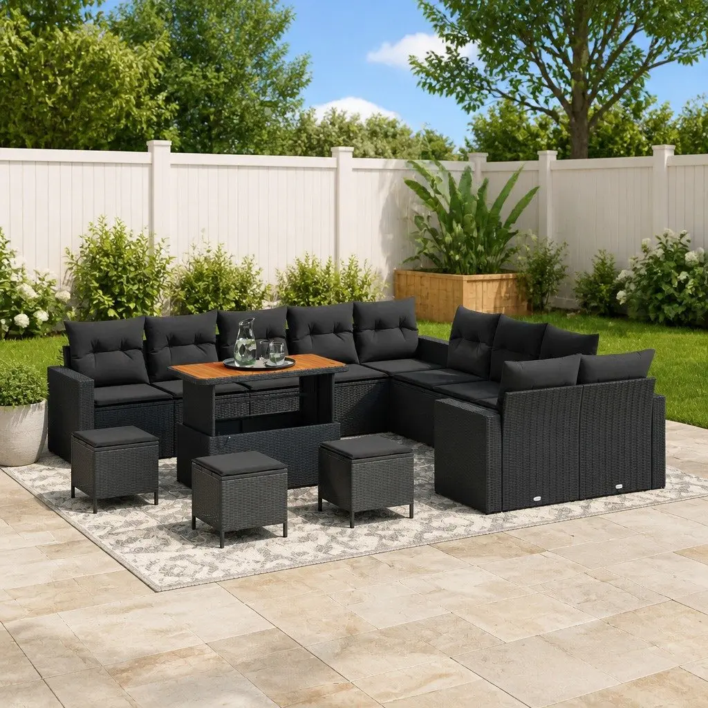Modular Garden Sofa Set Black 18 Pieces Poly Rattan Outdoor Seating