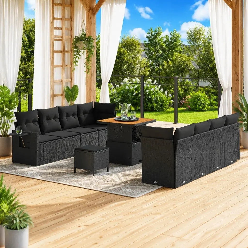 Garden Sofa Set Black Poly Rattan Modular Outdoor Lounge Setting Patio Furniture