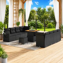 Concise 11-Piece Outdoor Sofa Set, Black Modular Design