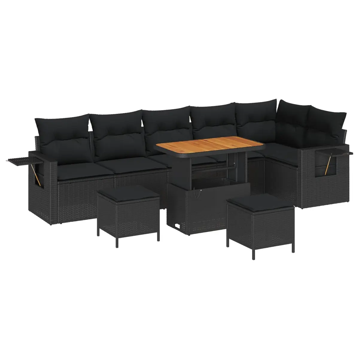 Modular Garden Sofa Set Black 11 Piece Weather Resistant Cushions Poly Rattan