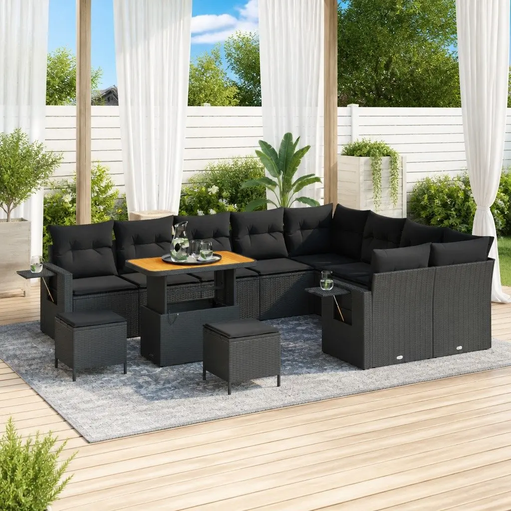 Modular Garden Sofa Set Black 12 Pieces Weather Resistant Cushions