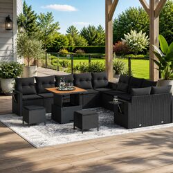 Compact Black 13-Piece Modular Garden Sofa Set