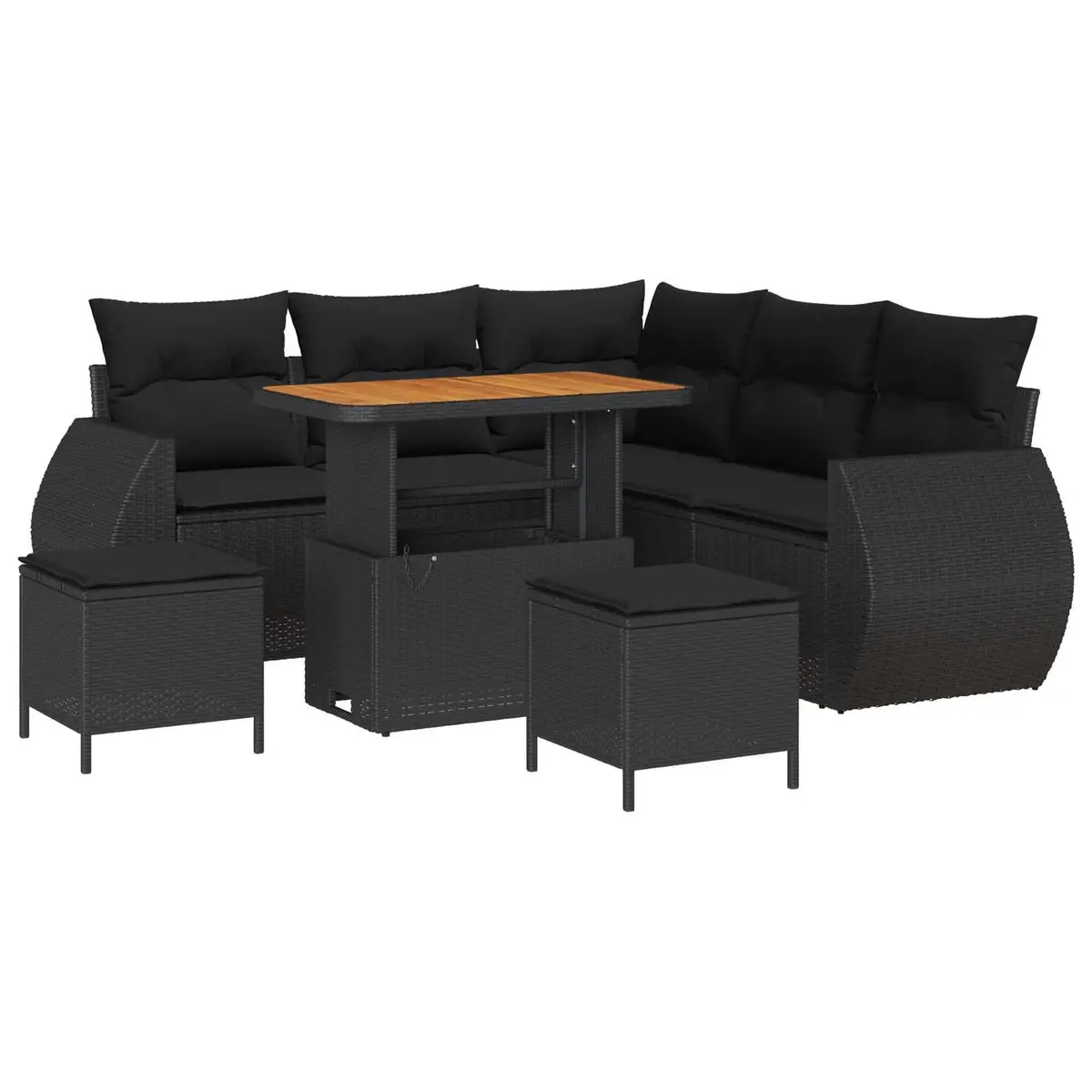Modular Garden Sofa Set Black 8 Piece Poly Rattan Sectional Seating Weather Resistant
