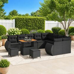 Outdoor Garden Sofa Set 12 Piece Modular Seating with Storage Black Cushions