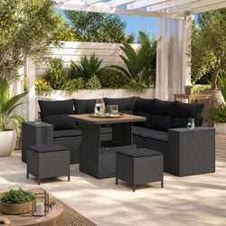 Outdoor Garden Sofa Set 8 Piece Modular Poly Rattan Black Lounge Seating