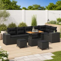 Garden Sofa Set 9 Piece Outdoor Seating Poly Rattan Black Modular Lounge