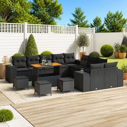 Modular Garden Sofa Set 14 Pieces Black Outdoor Seating Rattan with Cushions