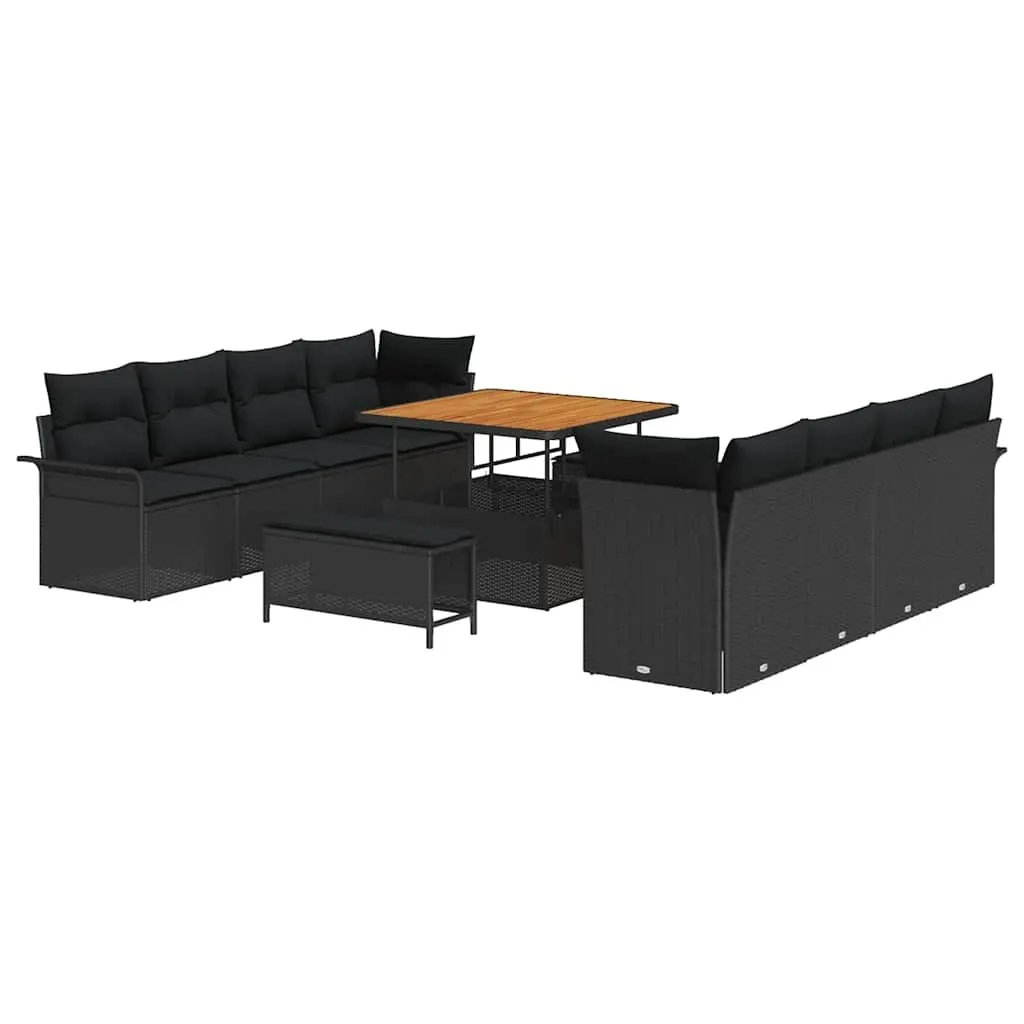 Outdoor Garden Sofa Set with Cushions Black Modular Lounging Furniture