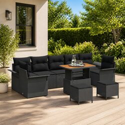 Garden Sofa Set Outdoor Patio Furniture 10 Pieces Black Modular Seating with