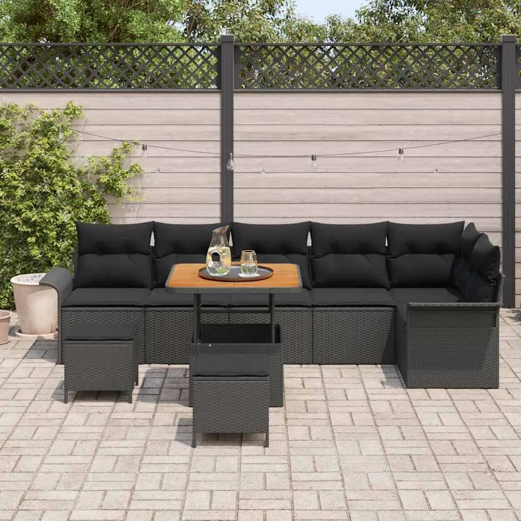 Outdoor Garden Sofa Set 9 pcs with Storage Cushions Black Sectional Furniture