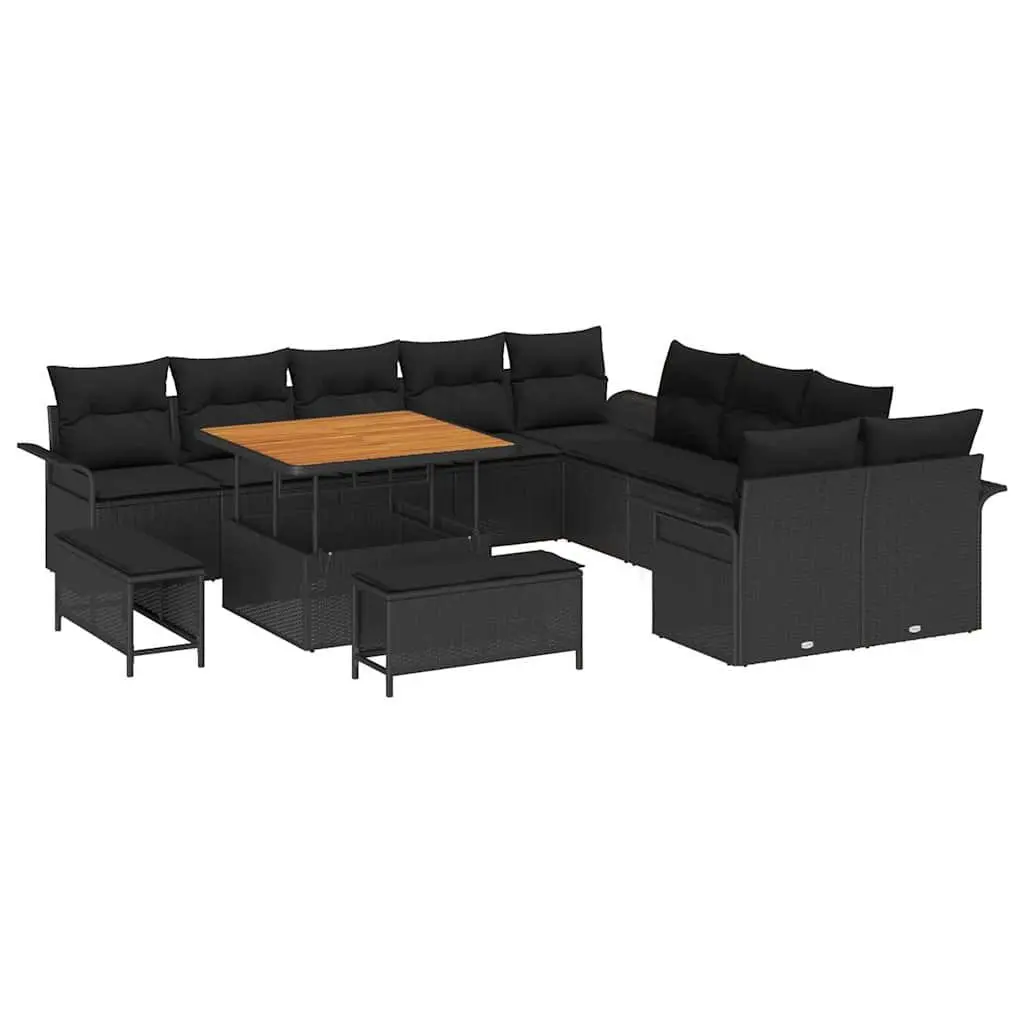 Outdoor Sofa Set Black 13 Piece Poly Rattan with Storage