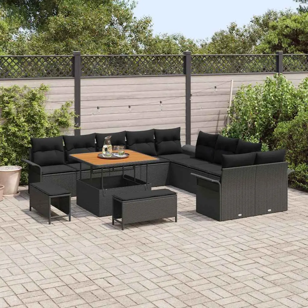 Outdoor Sofa Set Black 13 Piece Poly Rattan with Storage