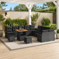 Outdoor Garden Sofa Set with Storage Cushion 13 Piece Patio Seating Black