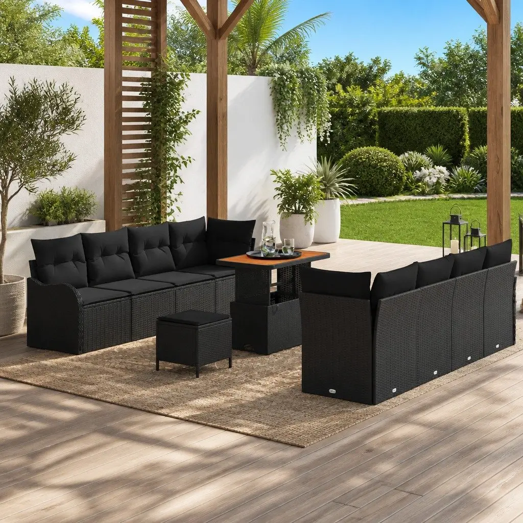 Modular Garden Sofa Set Black 11 Piece Poly Rattan Seating with Storage