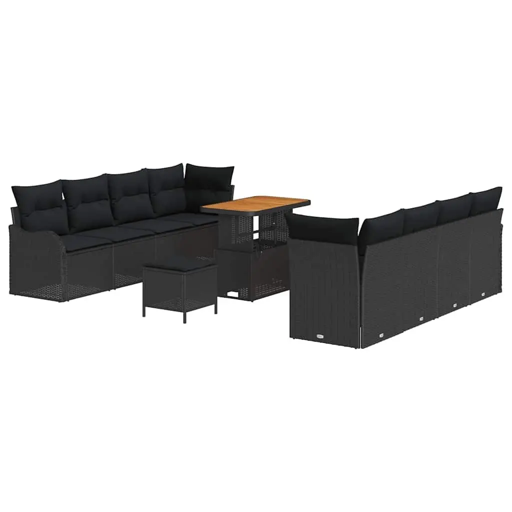 Modular Garden Sofa Set Black 11 Piece Poly Rattan Seating with Storage