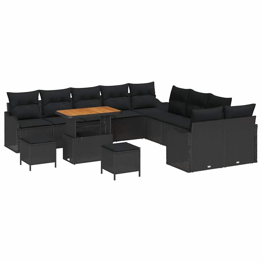 Outdoor Sofa Set Black 13 Pieces Poly Rattan Patio Seating with Storage