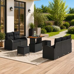 Garden Sofa Set 8 Pieces Outdoor Seating Modular Black Poly Rattan with Storage