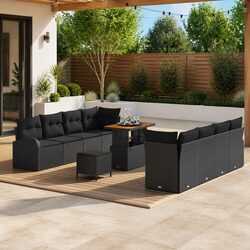 Concise 11-Piece Black Garden Sofa Set