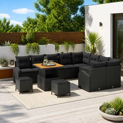 Garden Sofa Set 12 Pieces Black Outdoor Furniture Patio Seating with Storage