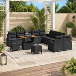 Garden Sofa Set with Storage 13 Pieces Outdoor Seating Black Patio Furniture
