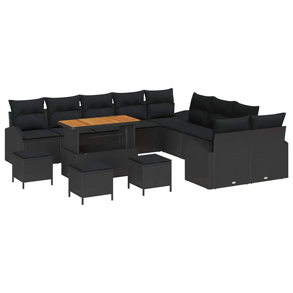 Outdoor Garden Sofa Set Black 14 Pieces Cushioned Seats with Storage