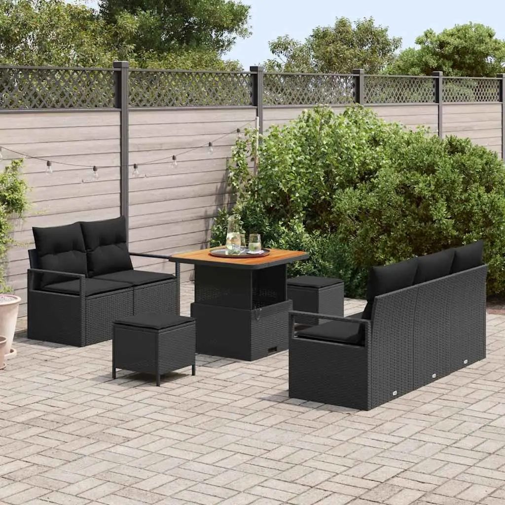 Outdoor Garden Sofa Set 8 Pieces Modular Seating with Storage Cushions Black