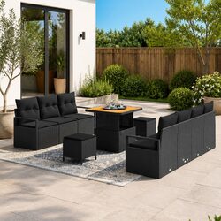 Outdoor Garden Sofa Set 10 Pieces with Storage Black Patio Seating Furniture