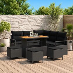 Garden Sofa Set 9 Pieces Modular Outdoor Seating with Storage Black