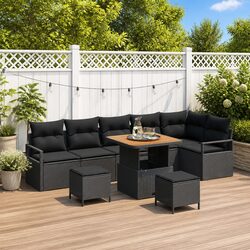 Outdoor Garden Sofa Set with Storage 9 Pcs Modular Poly Rattan Black Seating