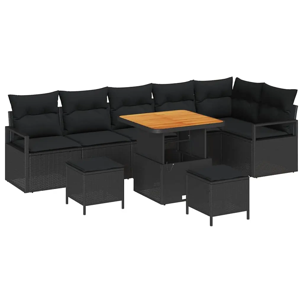 Outdoor Garden Sofa Set with Storage 9 Pcs Modular Poly Rattan Black Seating