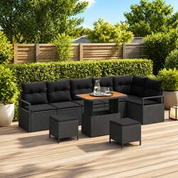 Outdoor Garden Sofa Set 9 Pieces Modular Seating with Storage Black