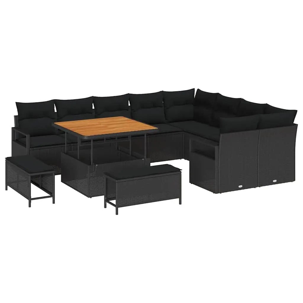 Outdoor Sofa Set Black 12 Piece Poly Rattan Weather Resistant with Storage and Cushions