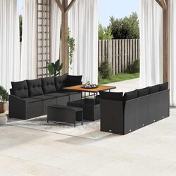 Outdoor Garden Sofa Set 11 Piece Black Poly Rattan Patio Seating with Storage