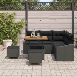 Compact 8-Piece Black Poly Rattan Sofa Set