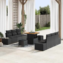 Outdoor Sofa Set 9 Piece Garden Furniture Black Poly Rattan with Cushion Storage