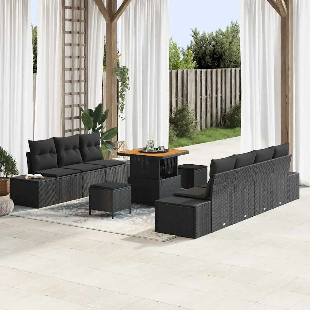 10 Piece Outdoor Garden Sofa Set Black Modular Poly Rattan with Cushions