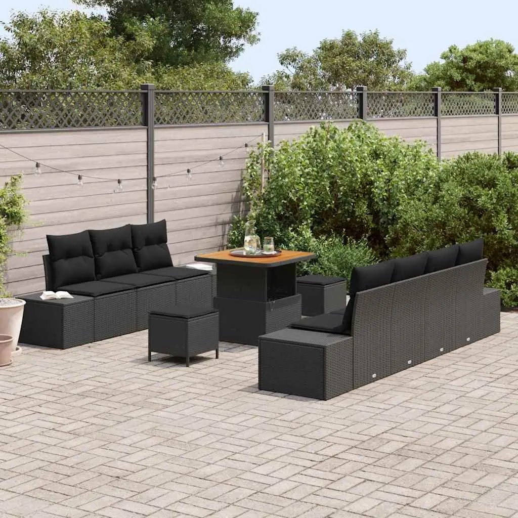 10 Piece Outdoor Garden Sofa Set Black Modular Poly Rattan with Cushions