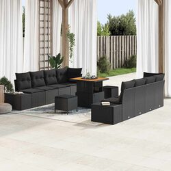 Outdoor Garden Sofa Set 11 Piece Modular Lounge Black Poly Rattan with Cushions