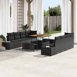Outdoor Garden Sofa Set Black Modular Poly Rattan with Storage Contemporary