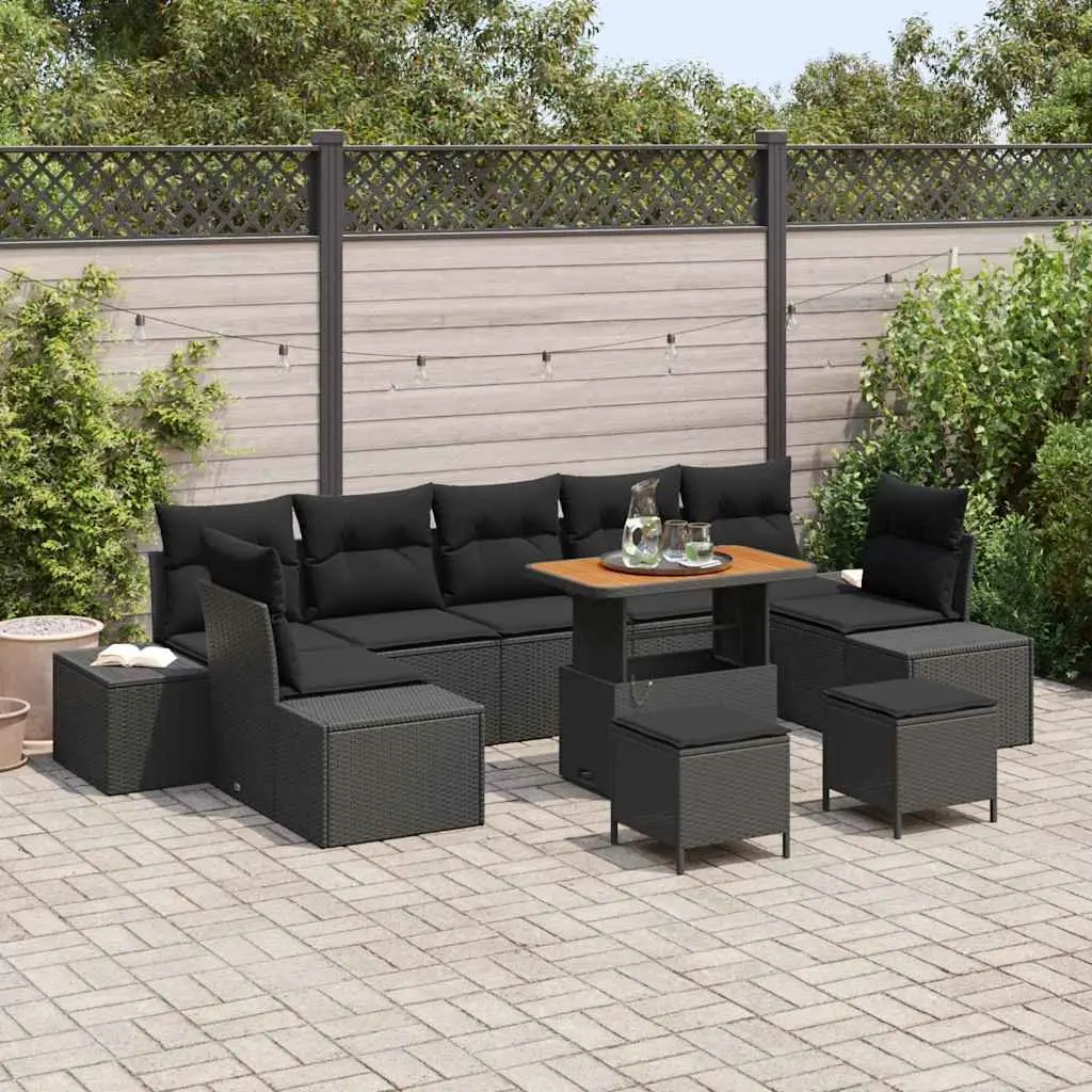 Garden Sofa Set Black 10 Pieces Modular Outdoor Seating with Storage