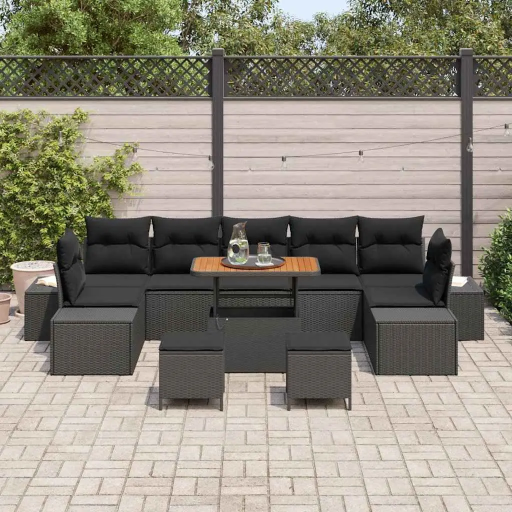 Garden Sofa Set Black 10 Pieces Modular Outdoor Seating with Storage