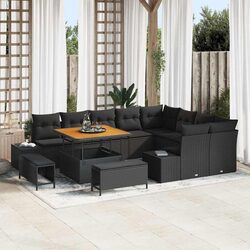 Outdoor Garden Sofa Set with Cushions 12 Pieces Black Patio Seating Modular